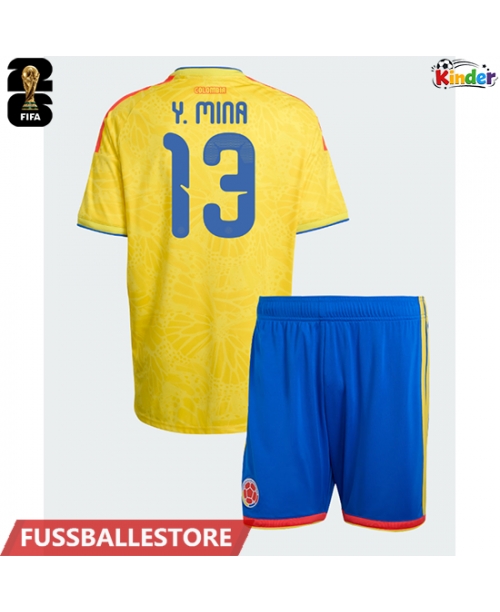 Günstige Kolumbien Yerry Mina #13 Heimtrikotsatz Kinder WM 2026 Kurzarm (+ Kurze Hosen)